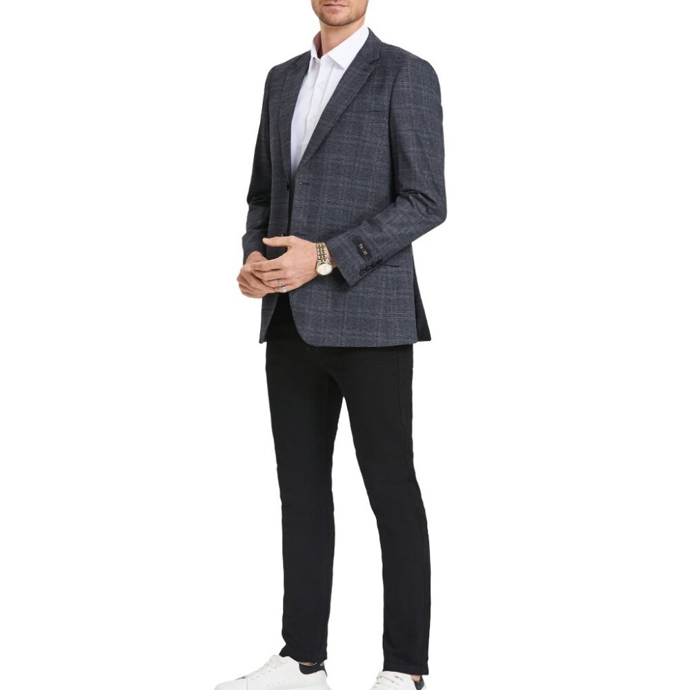 Black Glen Plaid Notch Lapel Men's Jacket